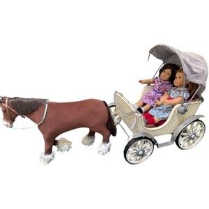American Girl Doll Pretty City Carriage & Clydesdale Horse Gray Vintage Style